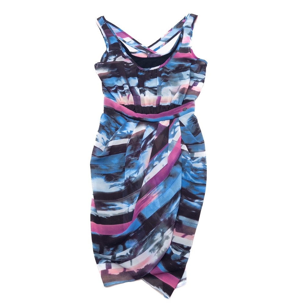 Guess Women's Size 0 Abstract Print Dress Sleeveless Draped Front